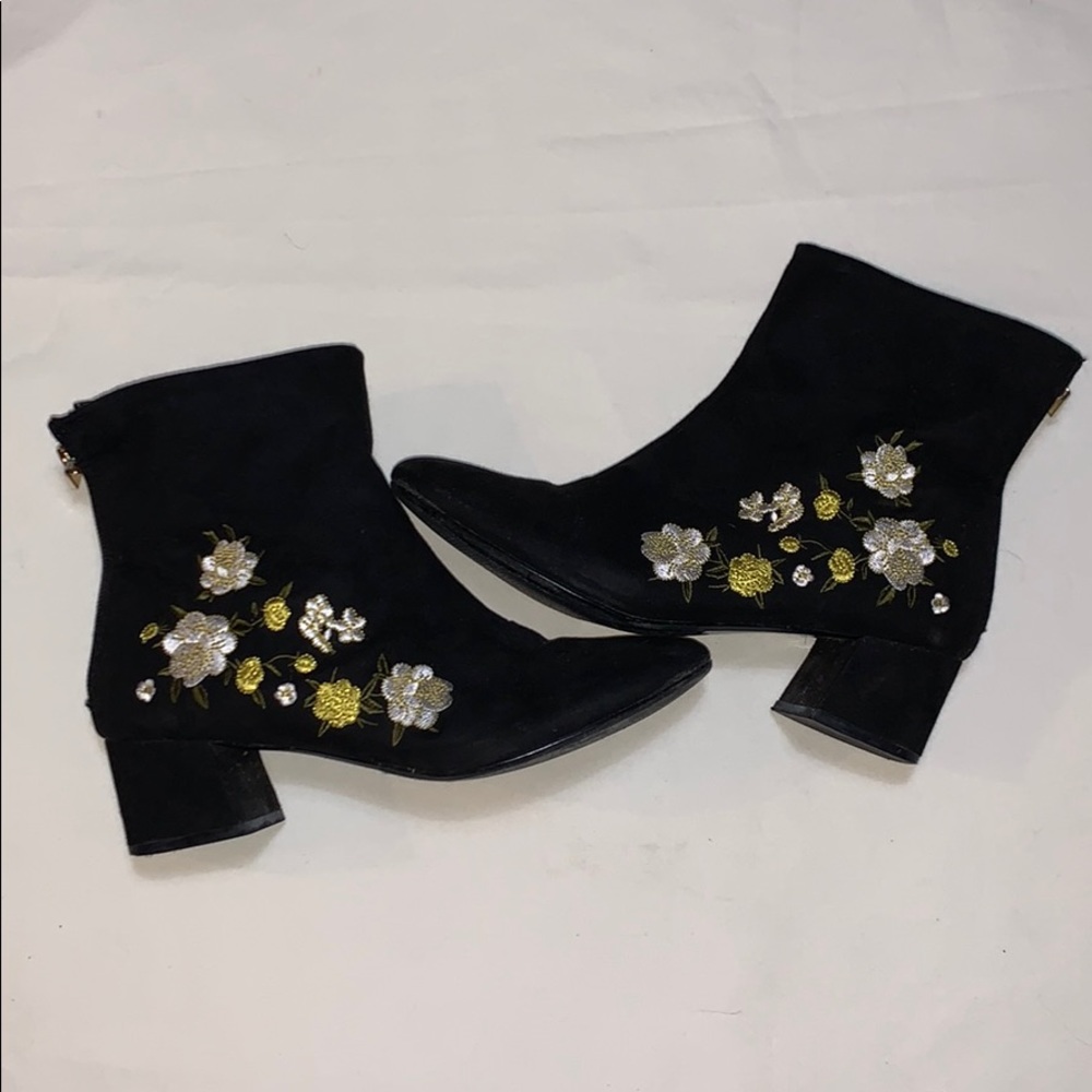 Black Floral Embroidered Booties